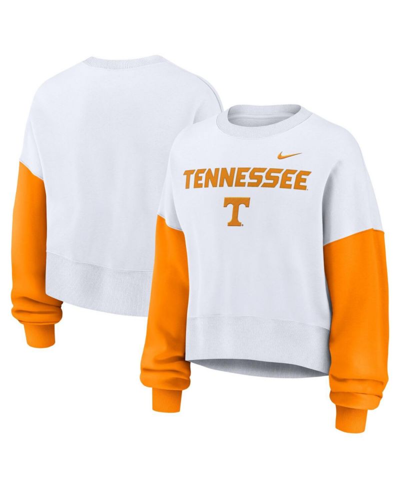 Women's White Tennessee Volunteers Color-Block Oversized Cropped Pullover Sweatshirt