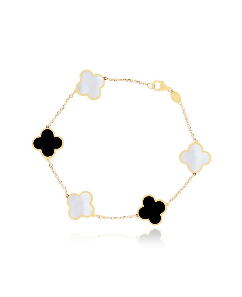 Mother of Pearl and Onyx Mixed Clover Bracelet