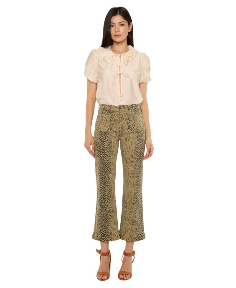 Women's USA Juniors' High Rise Crop Flare Python Print Jeans