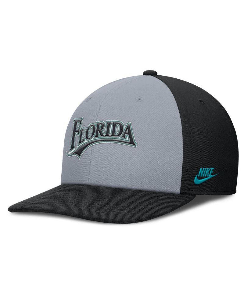 Men's Gray/Black Florida Marlins Cooperstown Collection Pro Performance Snapback Hat
