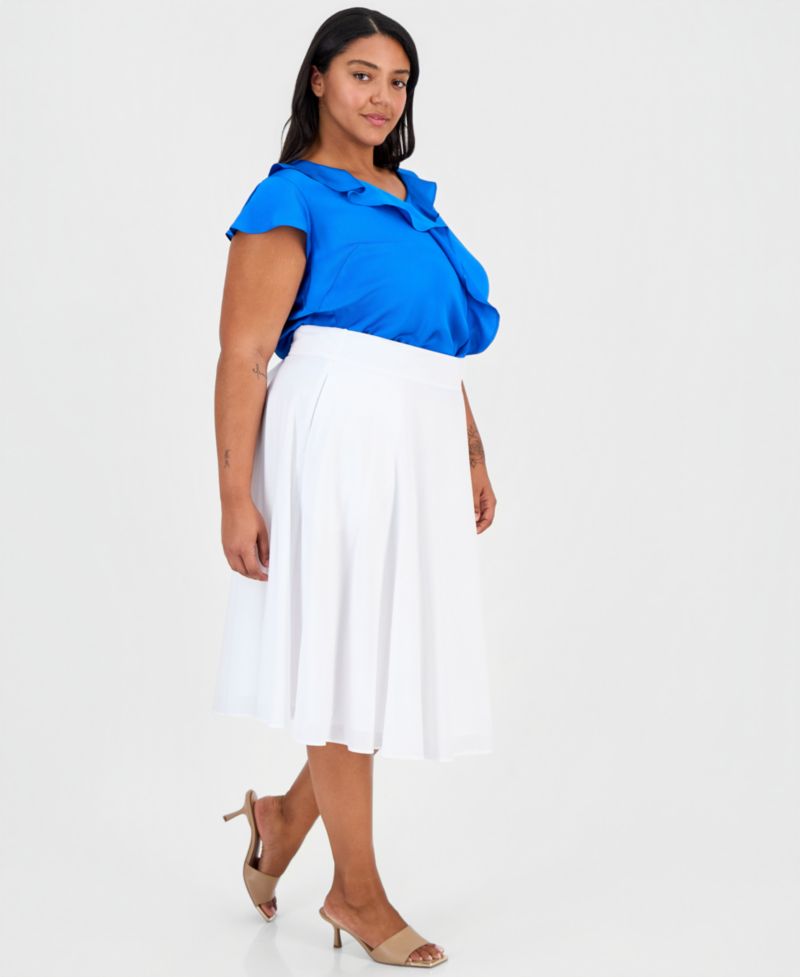 ASL Plus Size Pleated Cotton Midi Skirt