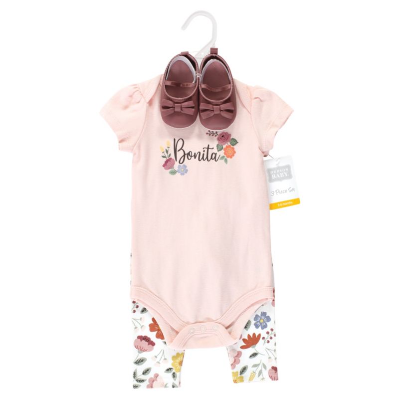 Baby Girls Cotton Bodysuit, Pant and Shoe Set