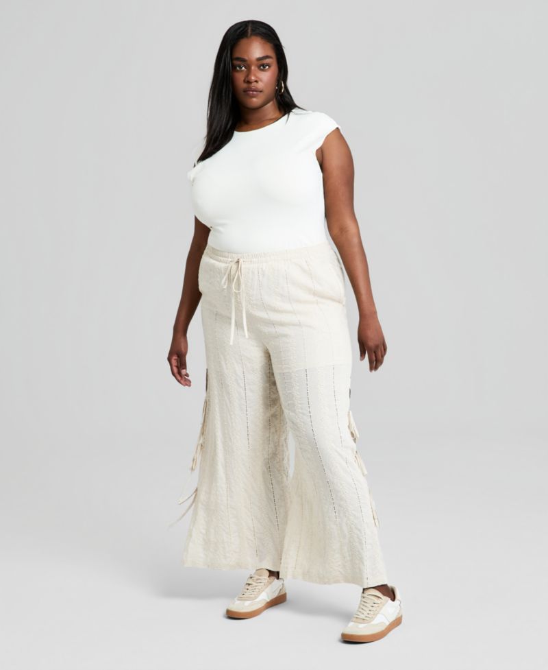 Trendy Plus Size Embroidered Wide-Leg Pants