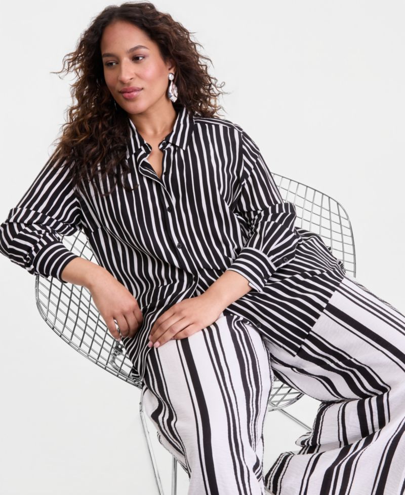 Plus Size Printed Button-Up Top