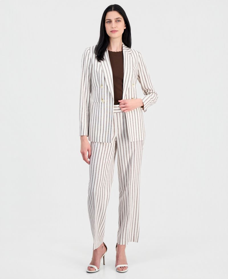 Women's Linen-Blend Striped Open Front Blazer