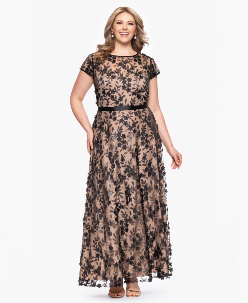 Plus Size Embellished 3D Flower Ball Gown