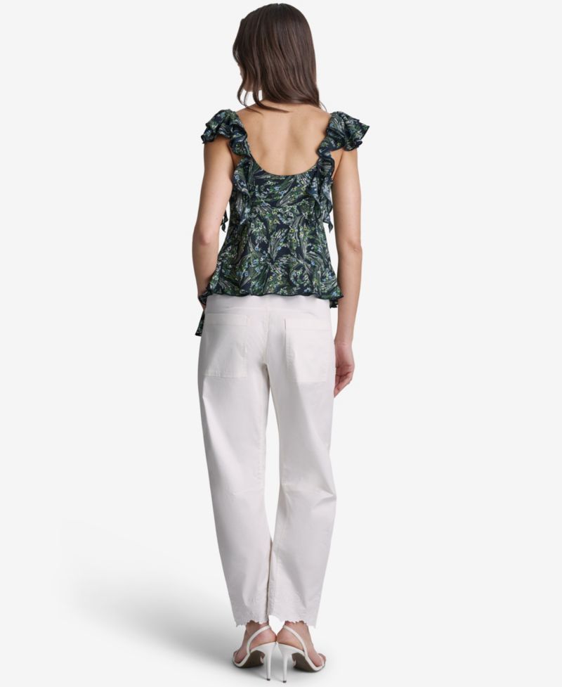 Women's Floral Print Ruffled V-Neck Top