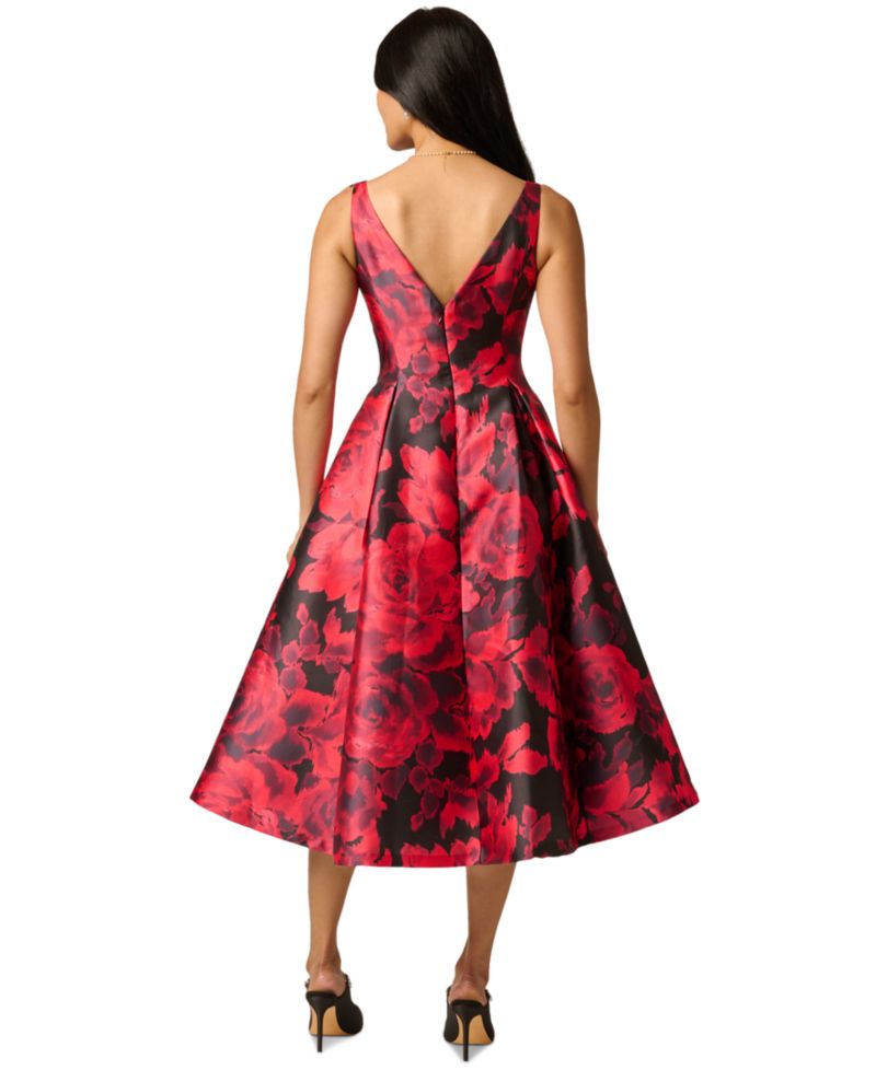 Women's Ikat Rose Floral-Print Boat Neck A-Line Dress