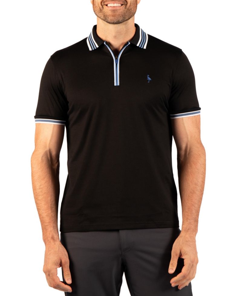 Men's Quarter-Zip Mesh Stripe Polo Shirt