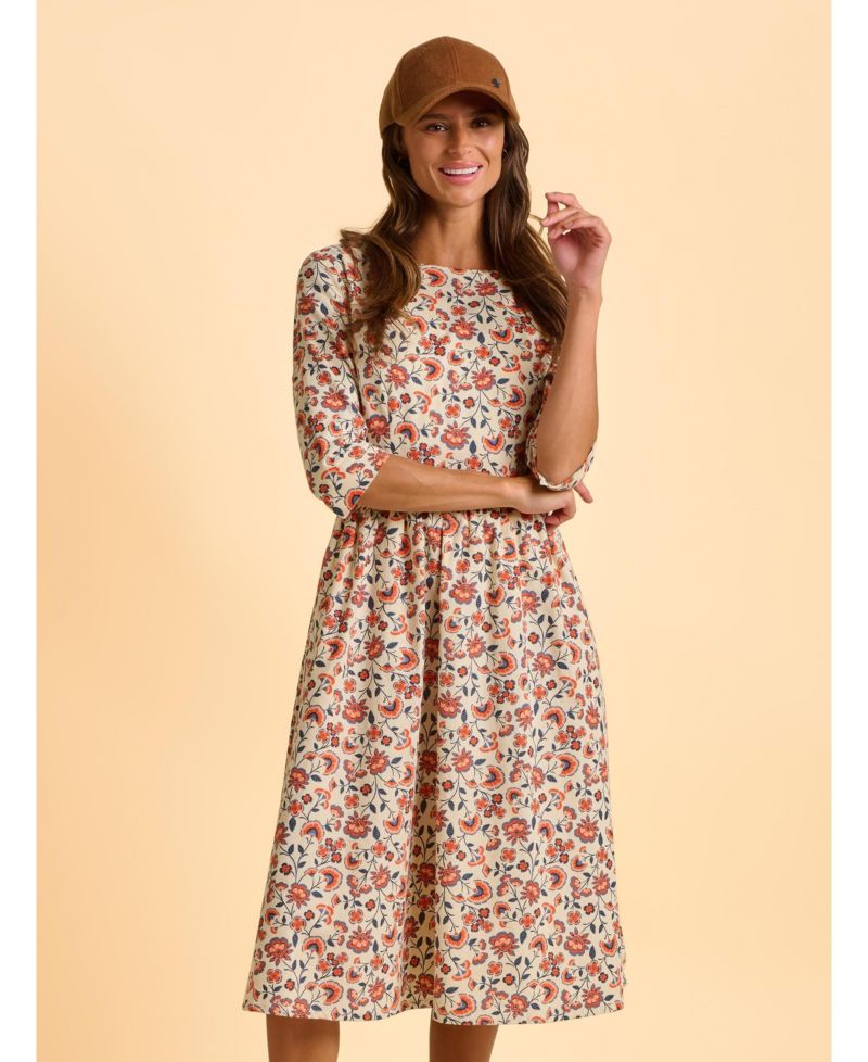 Women's Beech Sleeve Waist Tie Midi Dress