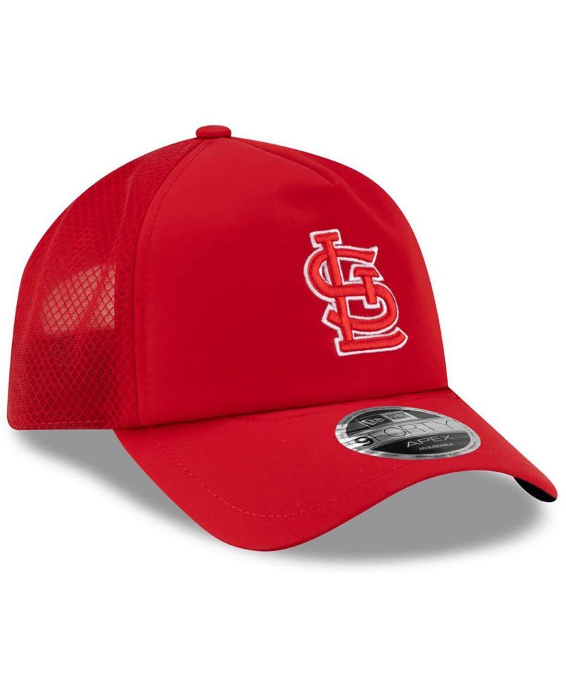 Men's Red St. Louis Cardinals 2026 Batting Practice Apex 9FORTY Adjustable Trucker Hat