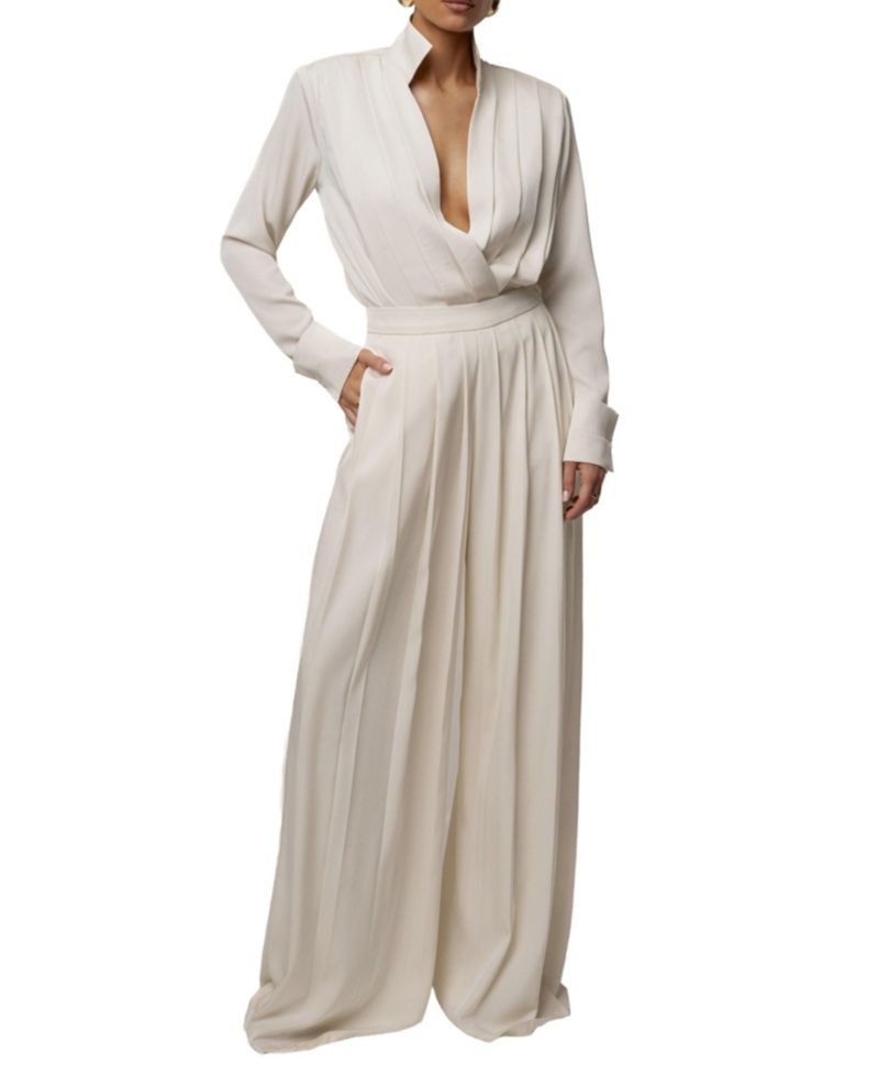 Women's Visionary Pleated Deep-Plunge Long-Sleeve Bodysuit