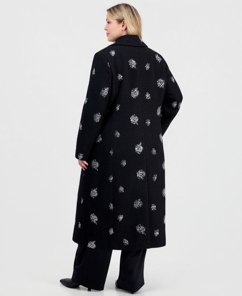 Plus Size Single-Breasted Sparkle Boucl&eacute; Maxi Coat