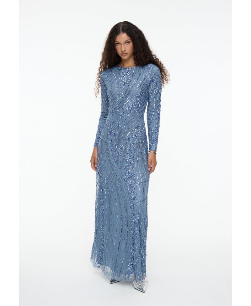 Women's Modest Embellished Sequin Beaded Dress Maxi With Elegant design