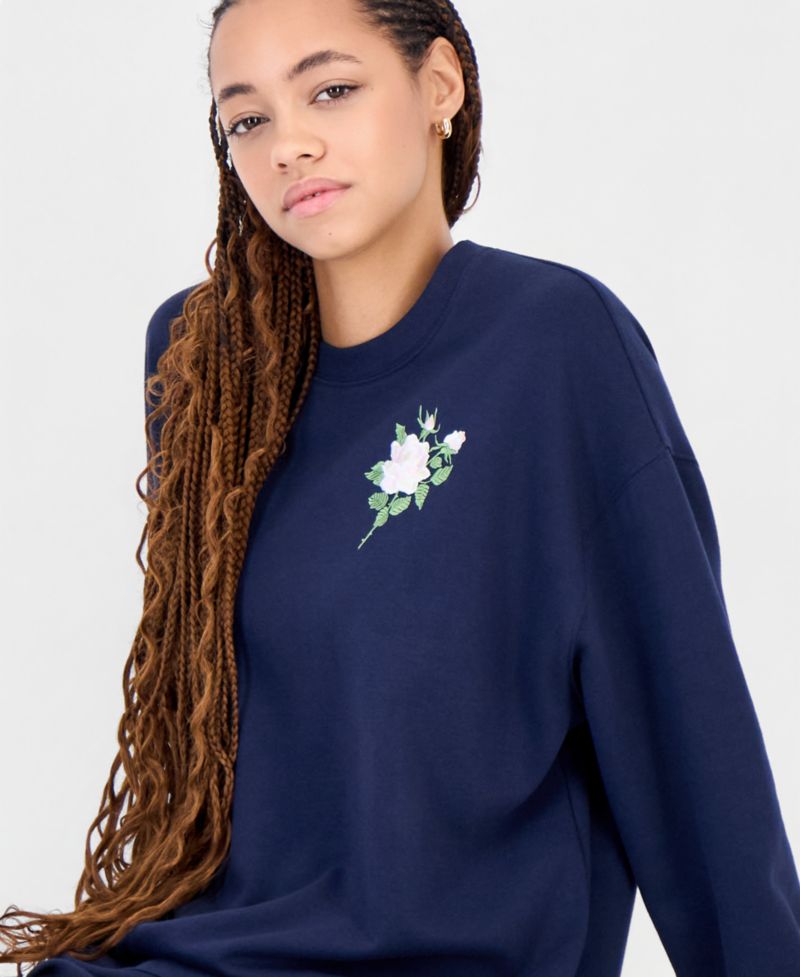 Juniors' Long-Sleeve Rose Graphic Fleece Hoodie