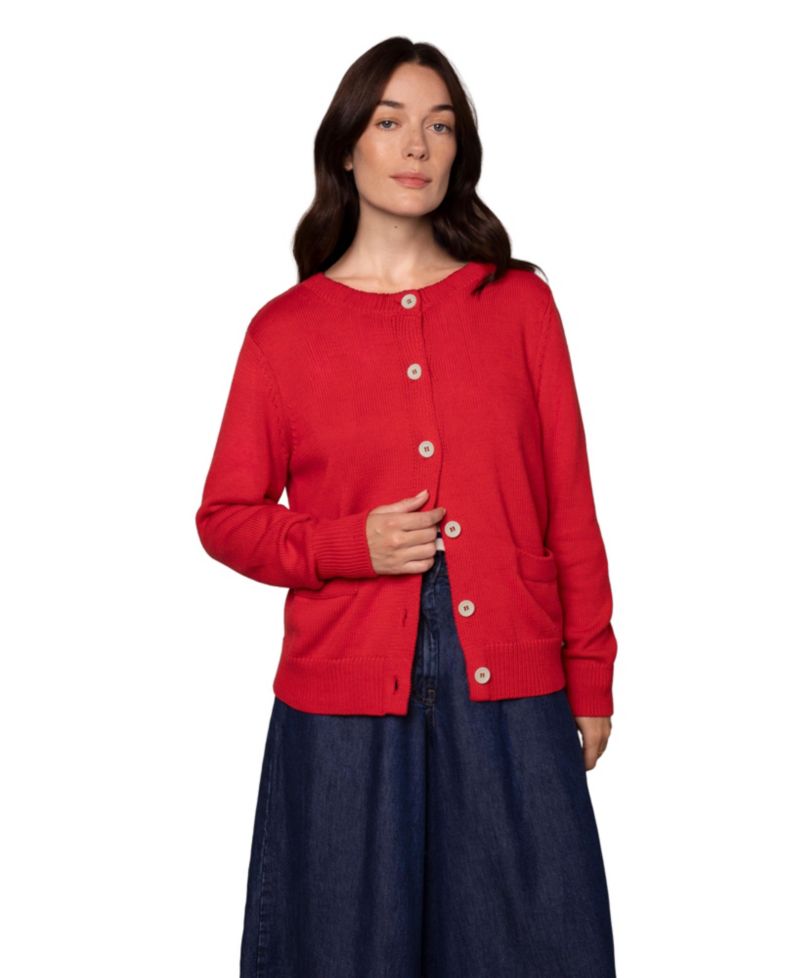 Women's Long Sleeve Cotton Crew Neck Cardigan