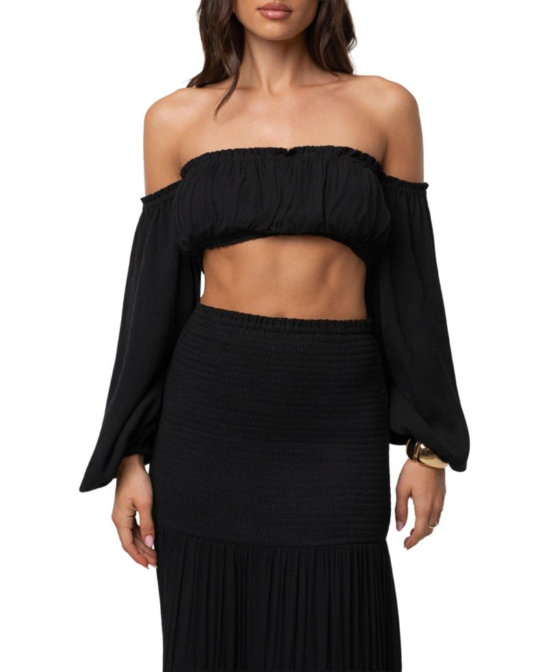 Women's Solana Off-the-Shoulder Long-Sleeve Viscose Crop Top and Maxi Skirt Set