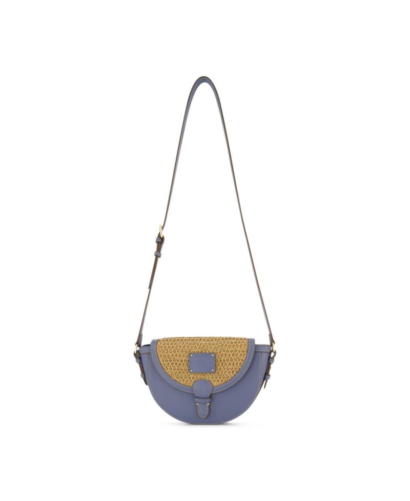 Raffia/PU Crossbody Flap Bag