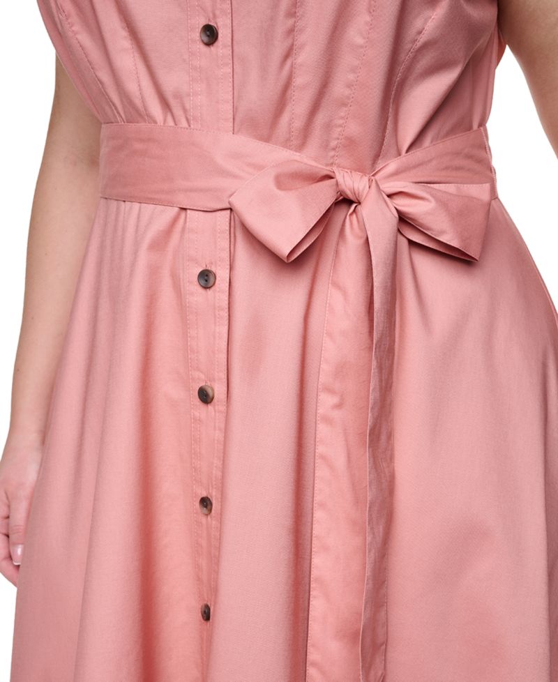 Plus Size Collared V-Neck Shirt-Dress