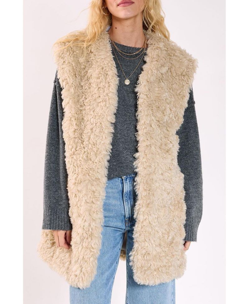 Women's Curly Faux Fur Borg Gilet