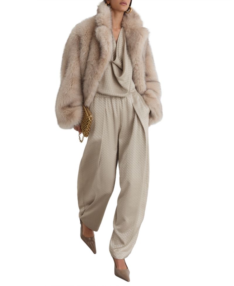 Petite Dia Jacquard Pleated Tapered Pants