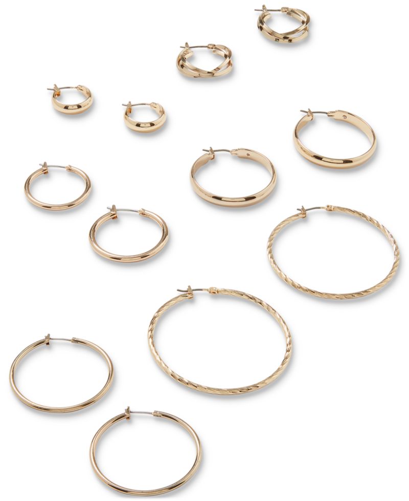 GOLD-TONE TEXTURED HOOP EARRINGS, .86"