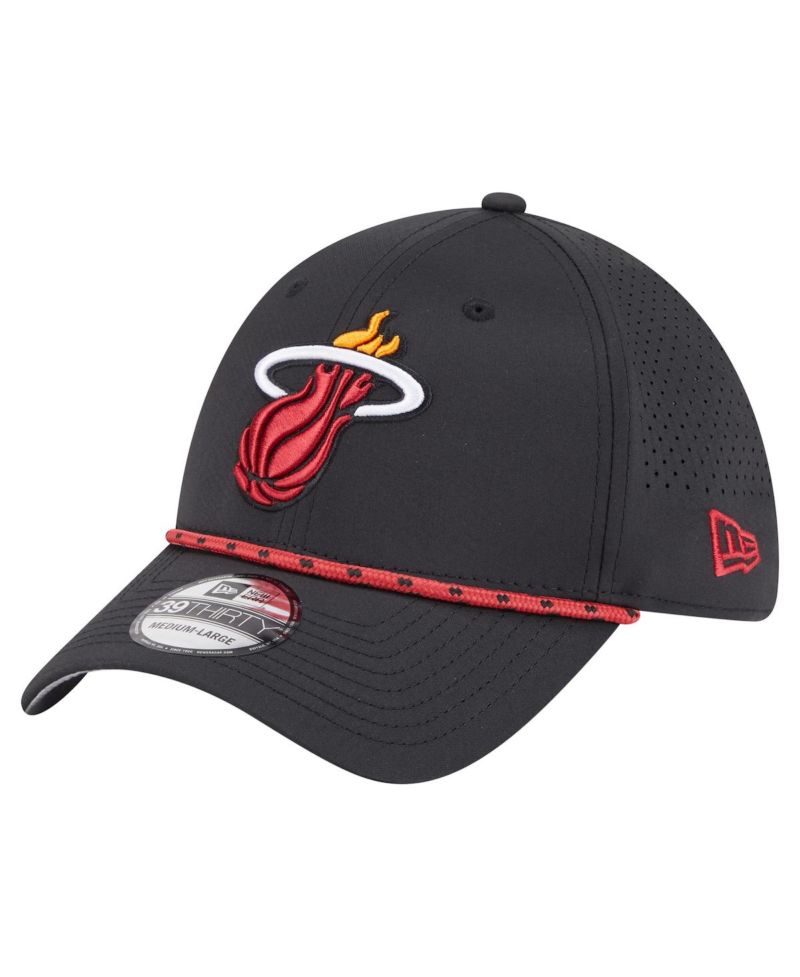 Men's Black Miami Heat Featherweight Poly Rope Flex 39Thirty Hat
