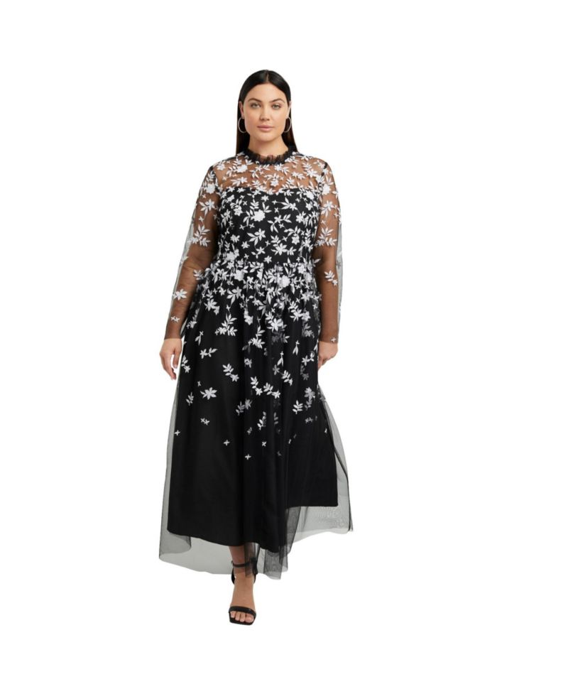 Women's June and Vie Mesh-Overlay Maxi Dress