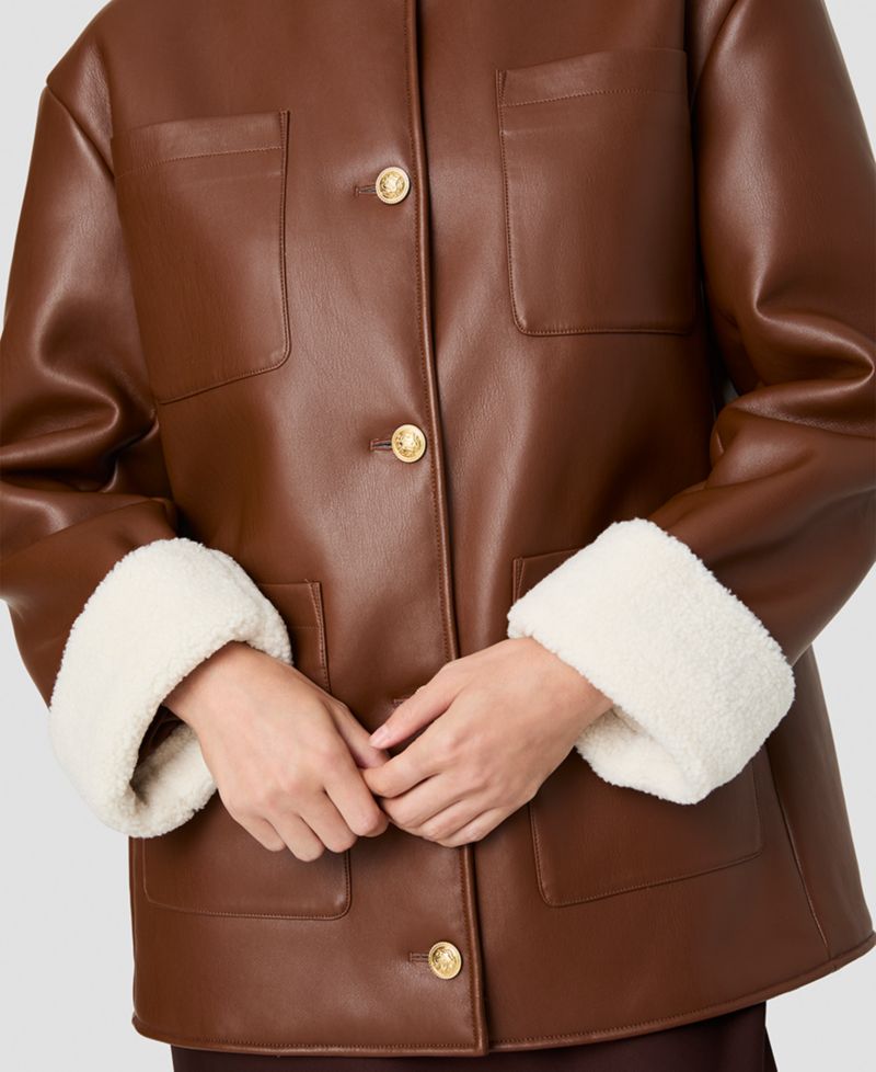 Women's Porto Faux Leather Sherpa-Lined Long-Sleeve Coat