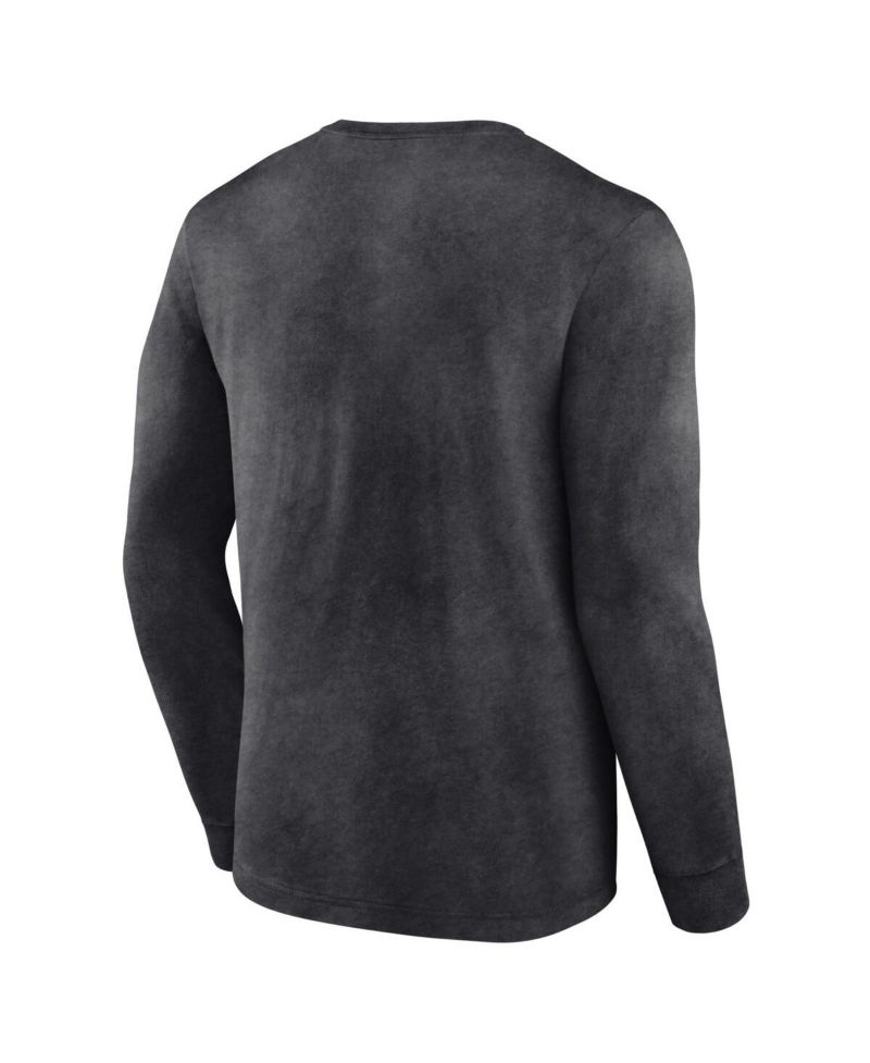 Men's Heather Charcoal Distressed Brooklyn Nets Front Court Press Snow Wash Long Sleeve T-shirt