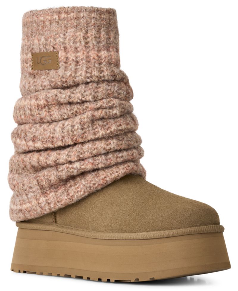 Women's Classic Mini Dipper Removable Knit Leg Warmer Suede Boots