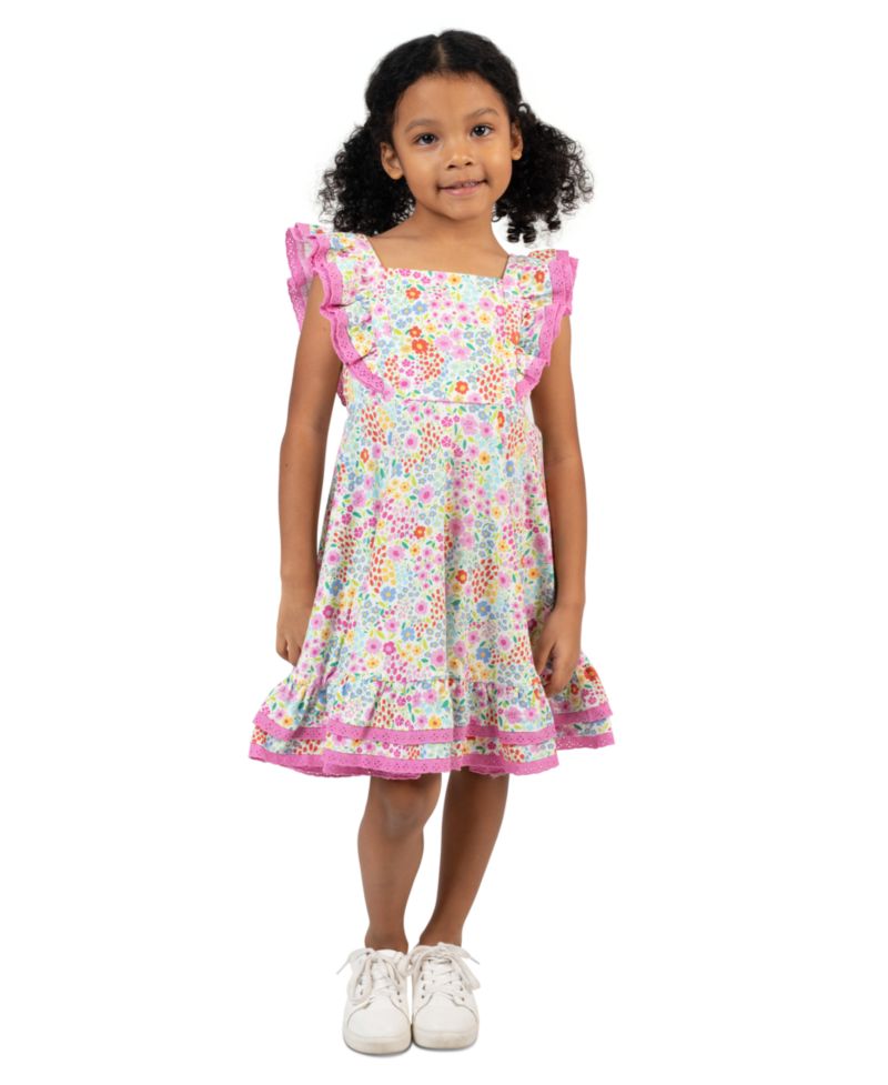 Girls' 2T-6X Knit Print Square Neck Dress