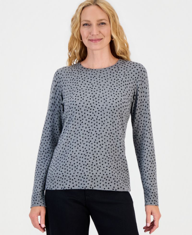 Petite Printed Fine Gauge Crewneck Sweater