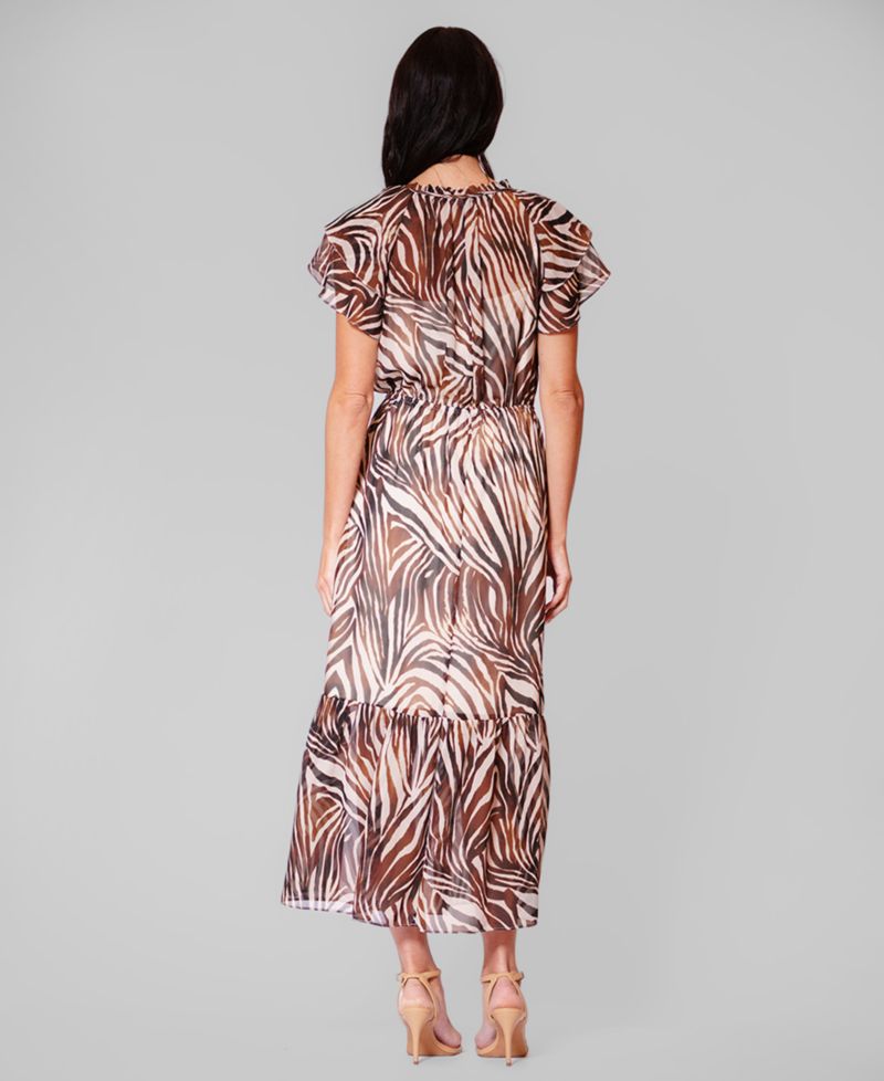 Women's Crewneck Flutter-Sleeve Midi Dress