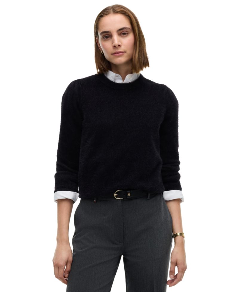 Women's Textured-Lurex Lightweight Crewneck Long-Sleeve Sweater
