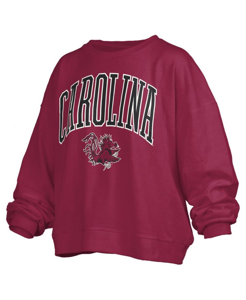 Women's Garnet South Carolina Gamecocks Janise Arch Over Logo Waist Length Oversized Pullover Sweatshirt