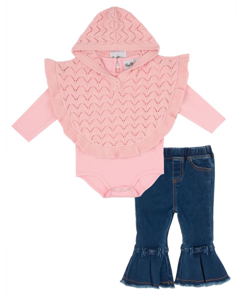 Baby Girls' Poncho Long-Sleeve Sweater and Denim Pants, 2-Piece Set