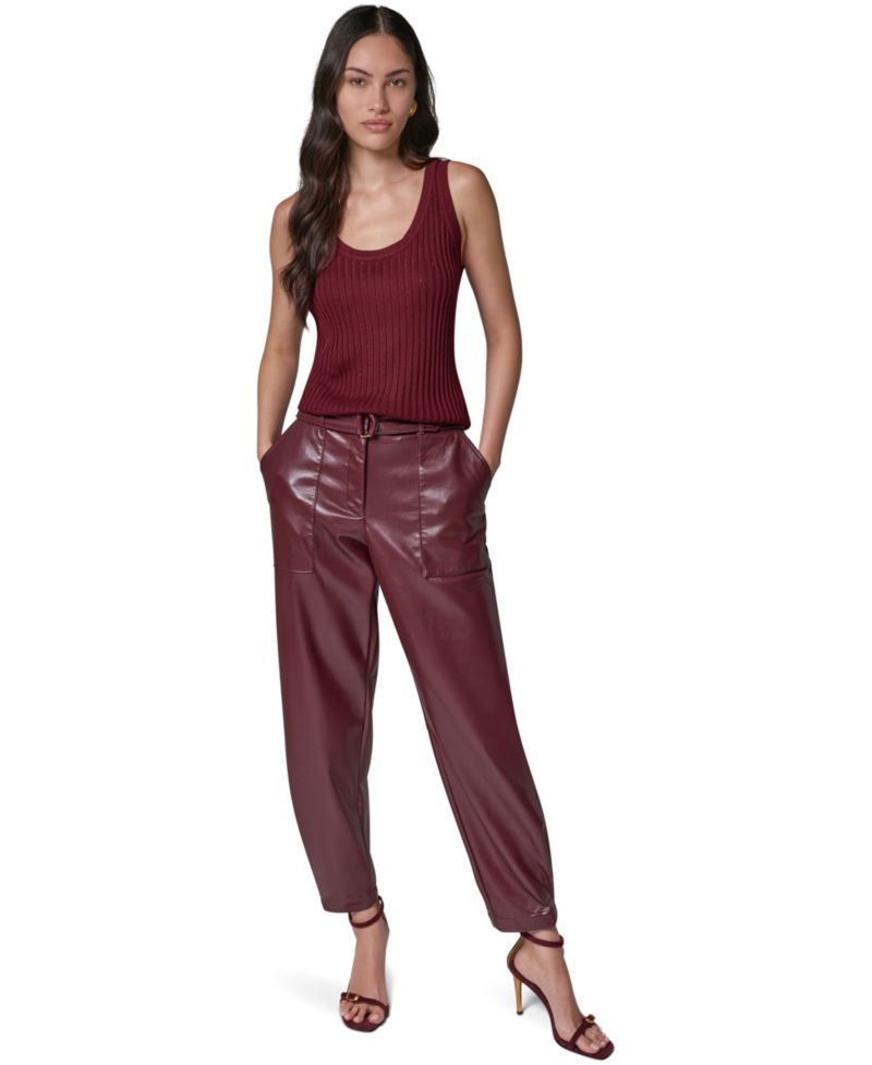 Women's Cargo High-Rise Tapered-Leg Polyurethane Pants