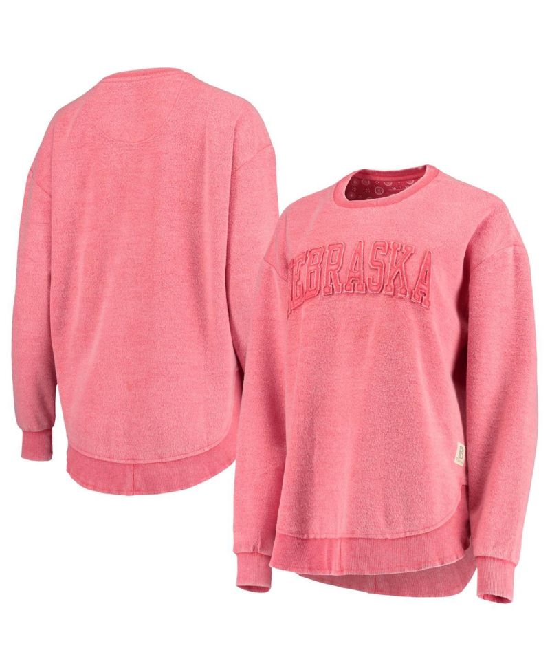 Women's Scarlet Distressed Nebraska Huskers Ponchoville Pullover Sweatshirt