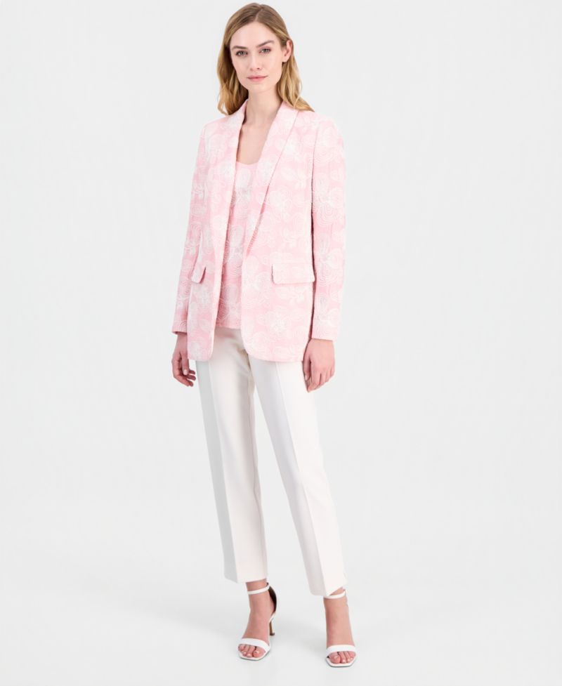 Women's Embroidered Shawl-Collar Open-Front Blazer, Regular & Petite