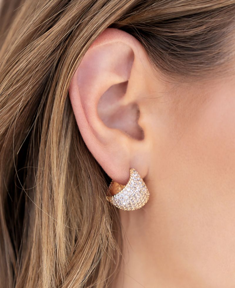 Pave Encrusted Huggies Hoops Earrings