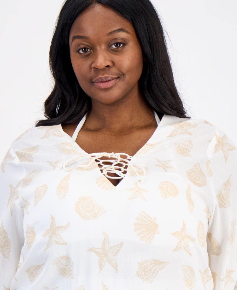 Plus Size Printed Tunic Cover-Up Swim Dress