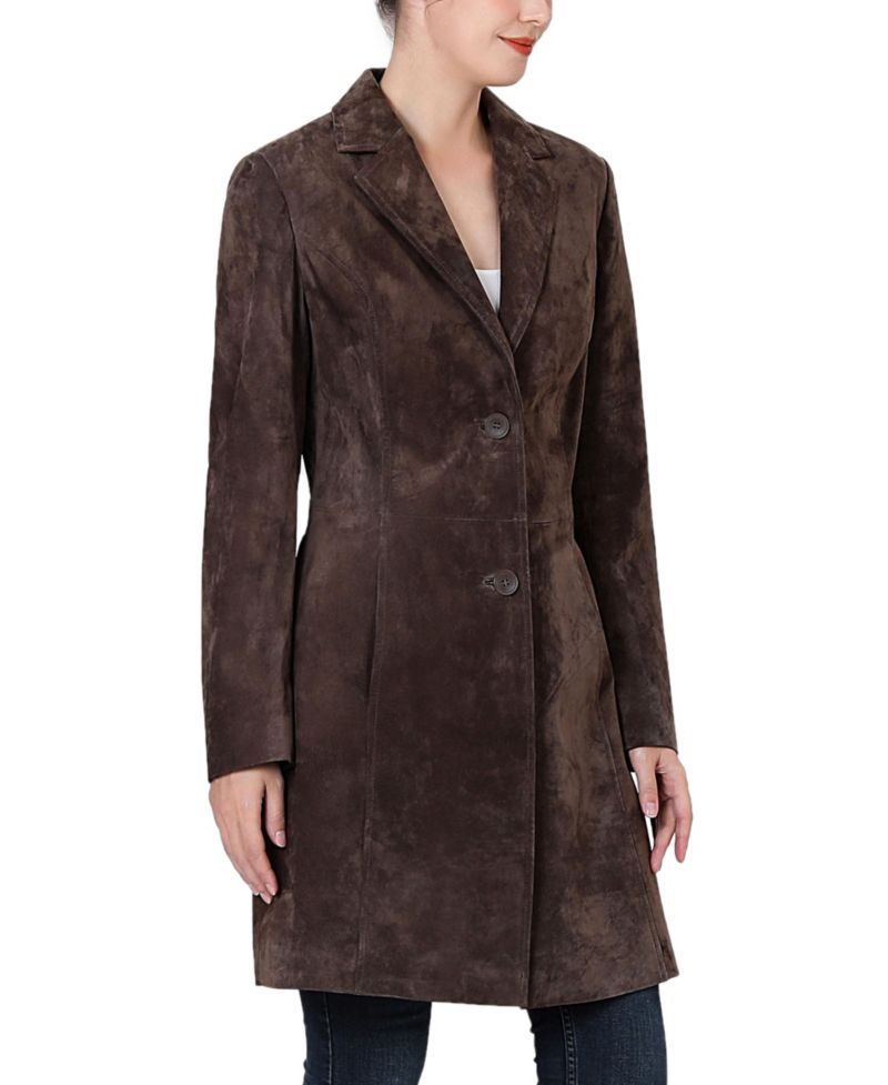Women's Mary Suede Leather Notch Lapel Button-Front Coat