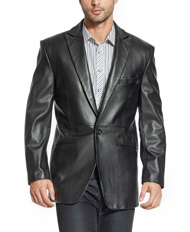 Tall One-Button Tuxedo Leather Blazer