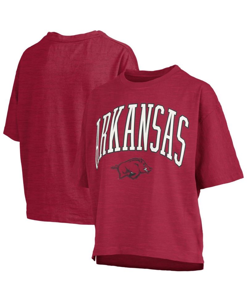 Women's Cardinal Arkansas Razorbacks Nelson Arch Over Logo Waist Length Oversized Slub T-Shirt