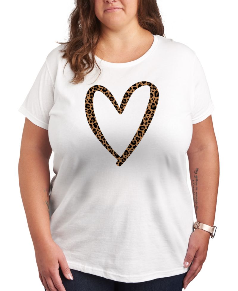 Trendy Plus Size Leopard Heart Graphic Crew Neck T-Shirt