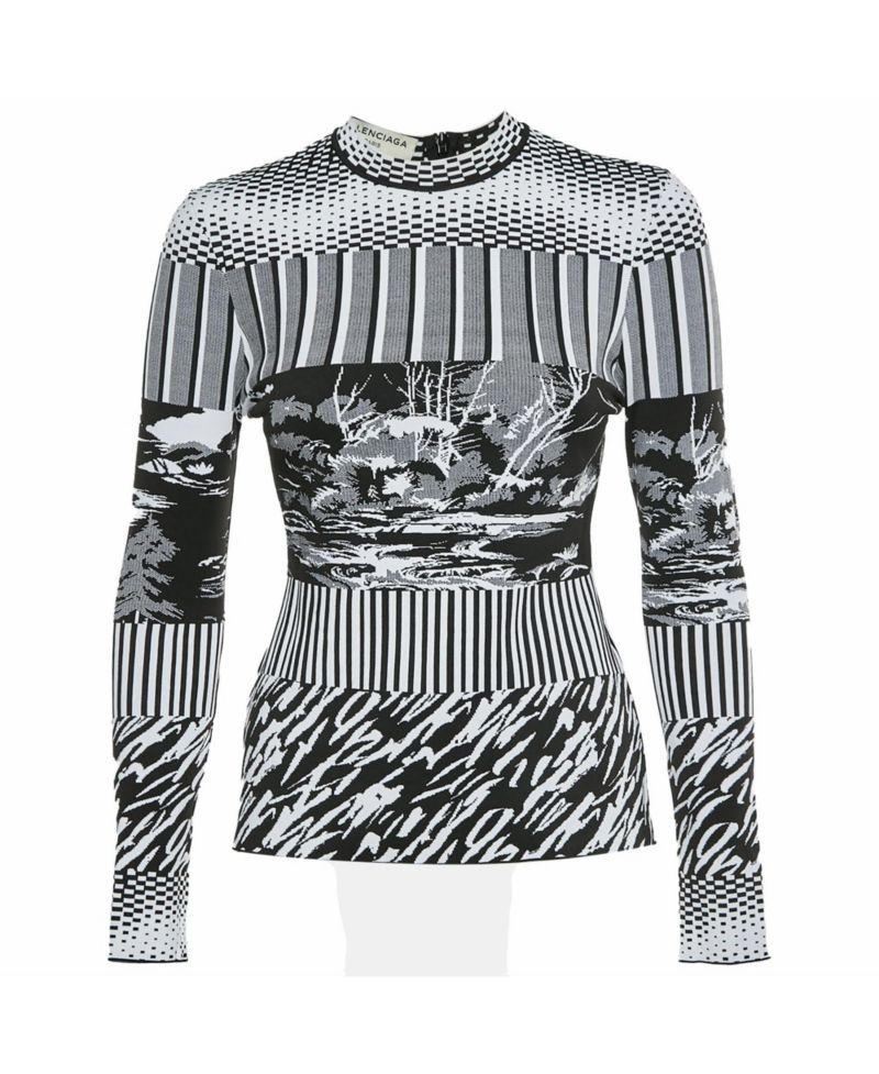 Women's Mixed-Print Knit Mock Neck Top