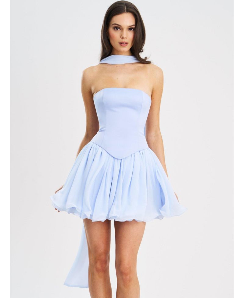 Women's Valentina Baby Blue Boned Curve Edge Peplum Mini Dress