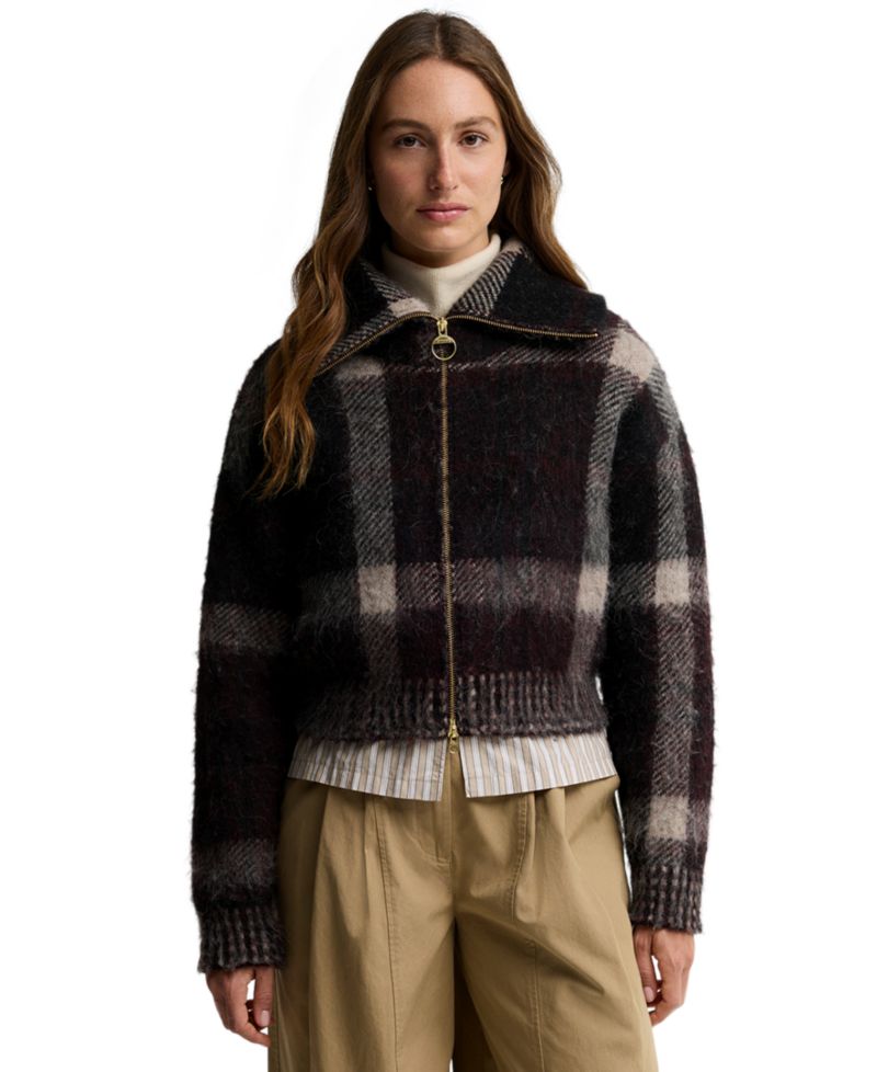 Women's Carville Alpaca Wool-Blend Tartan Jacquard Funnel Neck Cardigan