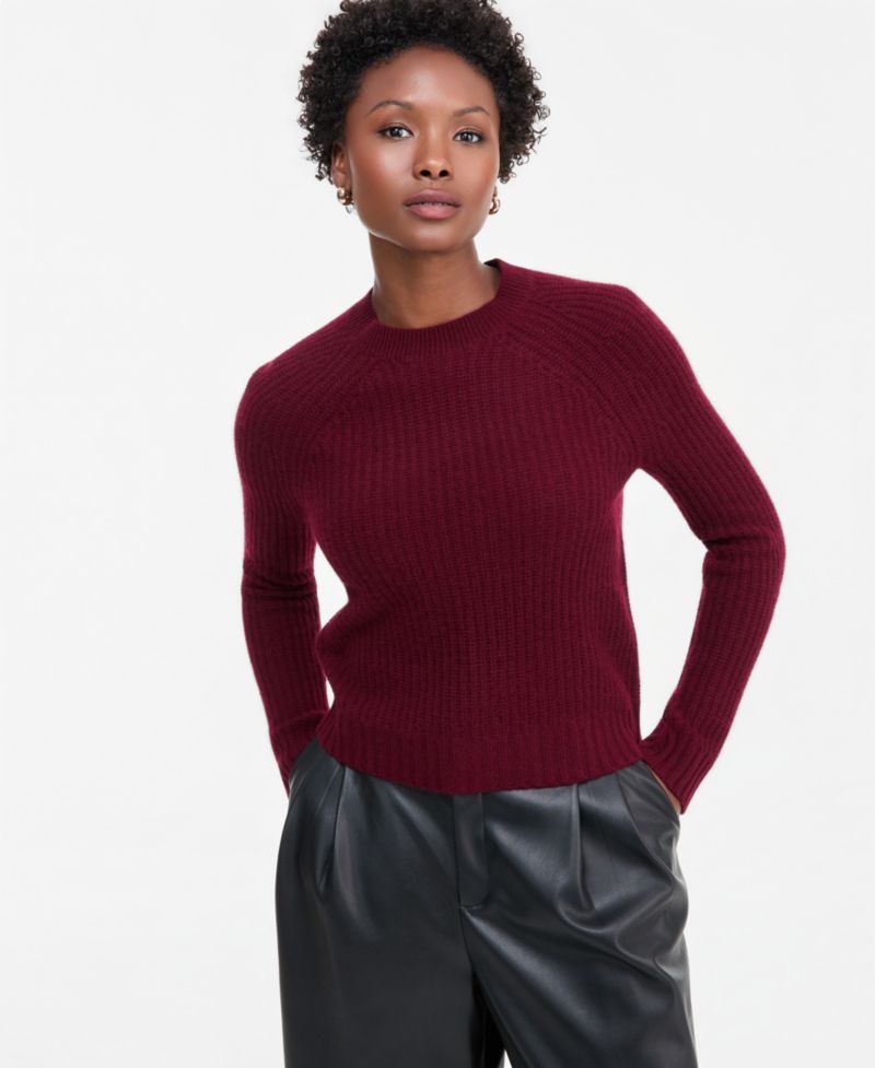 Plus Size 100% Cashmere Shaker Stitch Crewneck Sweater